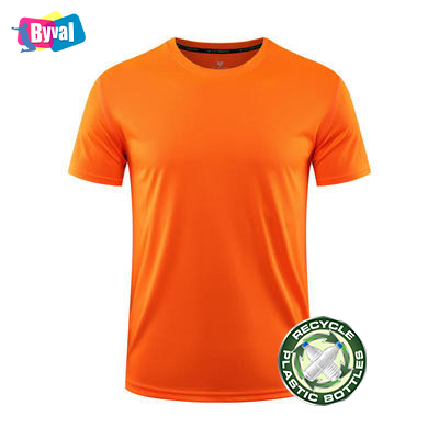 Recycled Plastic Bottle Material Friendly Fabric Custom DTG Printing Short Sleeve GYM Tee Shirts with Personalized Label